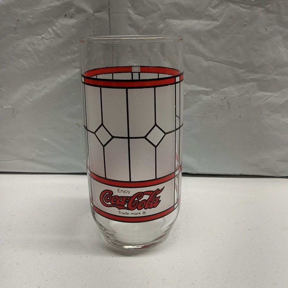 Vintage Coca-Cola glass red and white stained glass design. 6 inch.
